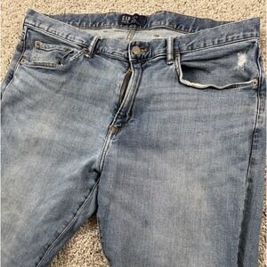 Gap Denim‎ Mens Slim Fit Jeans Casual Medium Wash Distressed 38x32 - Read